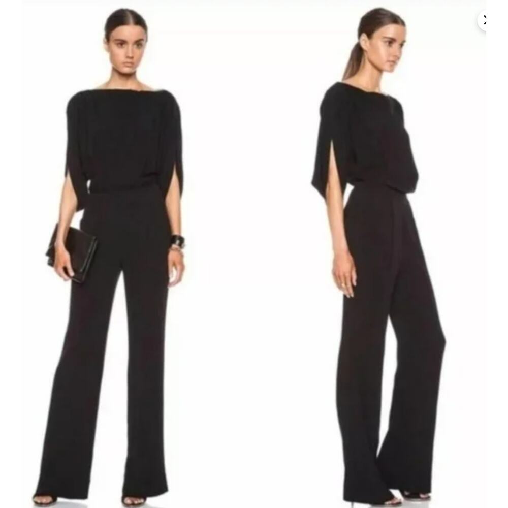 Diane Von Furstenberg Black 1/2 Sleeve 100% Viscose Dezi Jumpsuit - SIze RMS